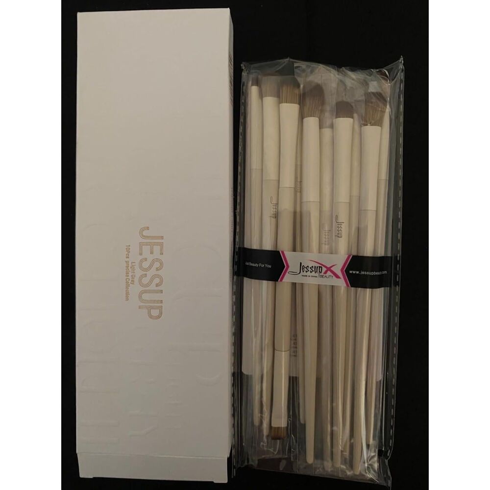Jessup 10Pieces T330 Light Grey Premium Vegan Blending Face Brush Set